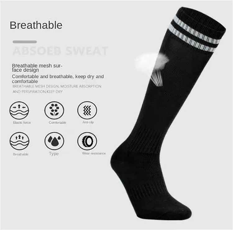 Football Knee High Sports Socks – Breathable Cotton Soccer Socks for Adults & Kids