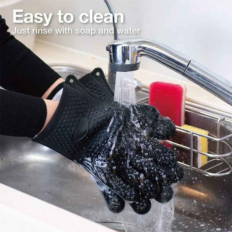 Heat Resistant Silicone Oven Mitts – Non-Slip BBQ, Baking & Cooking Gloves