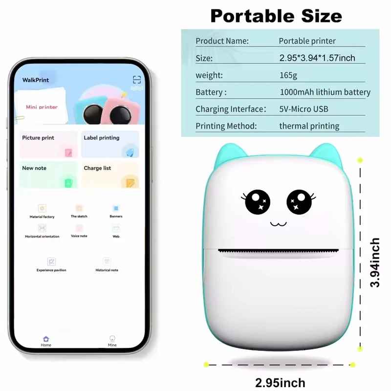 Mini Portable Thermal Printer 58mm – Wireless Bluetooth Pocket Photo & Label Printer for Android & iPhone