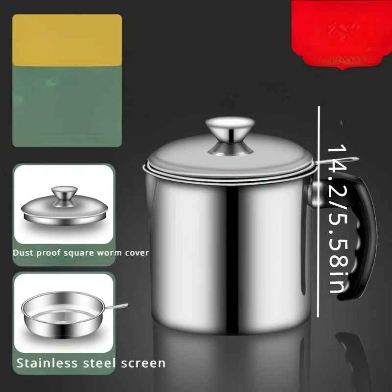 304 Stainless Steel Oil Filter Cup – Kitchen Grease Separator with Fine Mesh Strainer