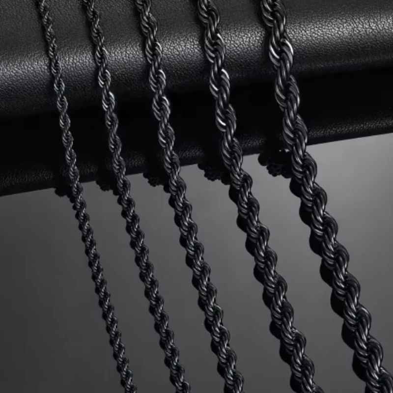 Black Stainless Steel Twisted Rope Necklace for Men – Classic Fashion Chain 45/50/60/70cm