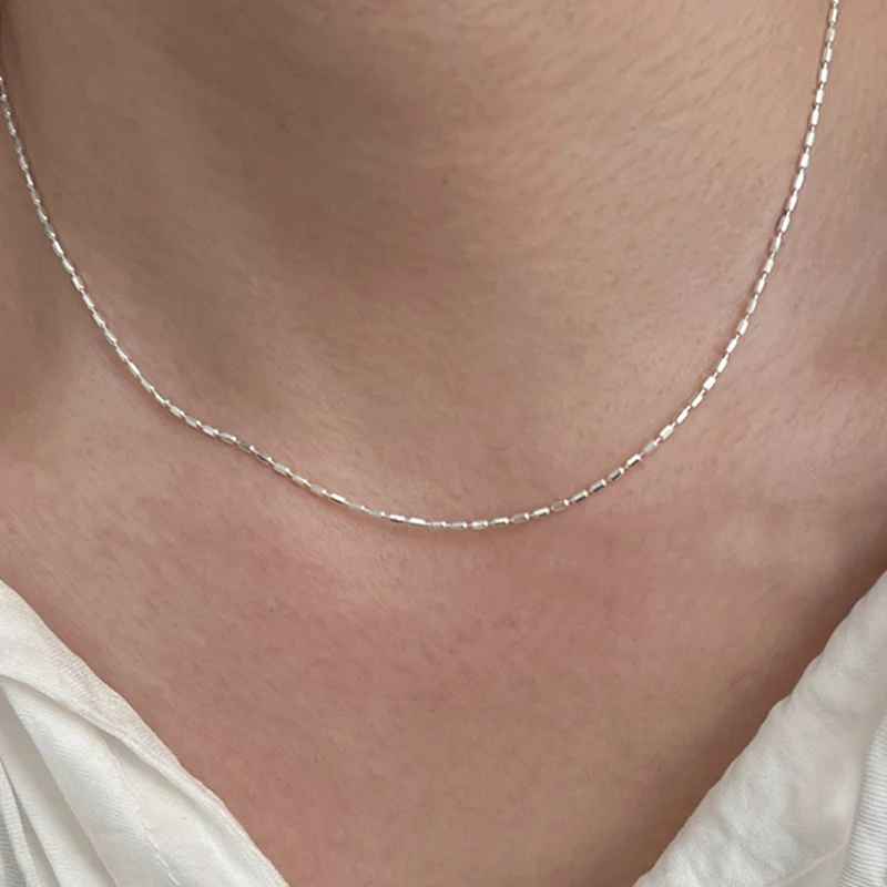 925 Sterling Silver Geometric Bead Choker Necklace – Delicate Collarbone Chain for Women