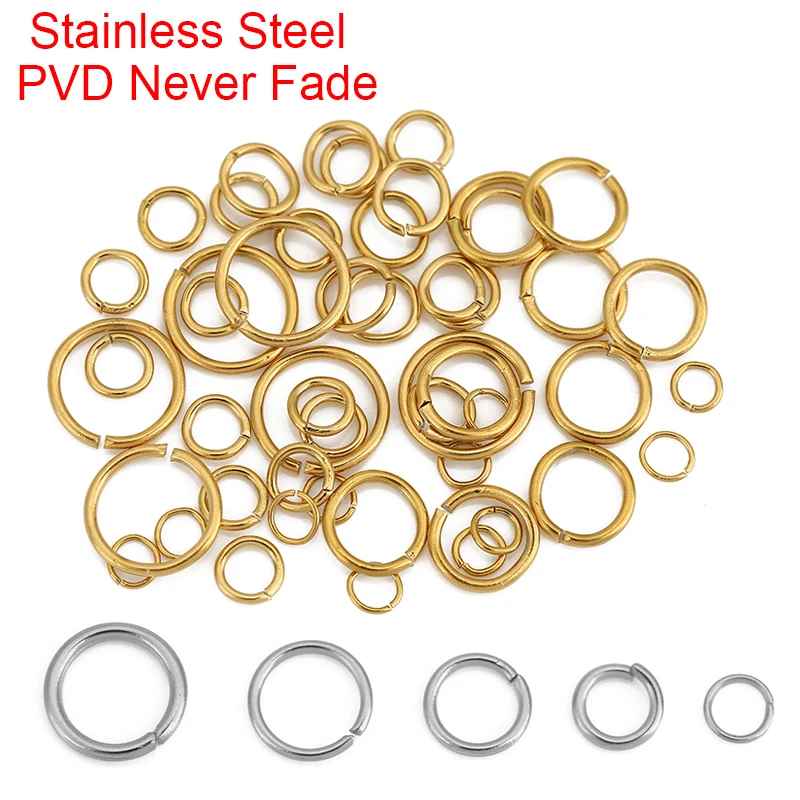 100pcs Stainless Steel Open Jump Rings 3–10mm – PVD Jewelry Connectors for DIY Necklace & Bracelet Making