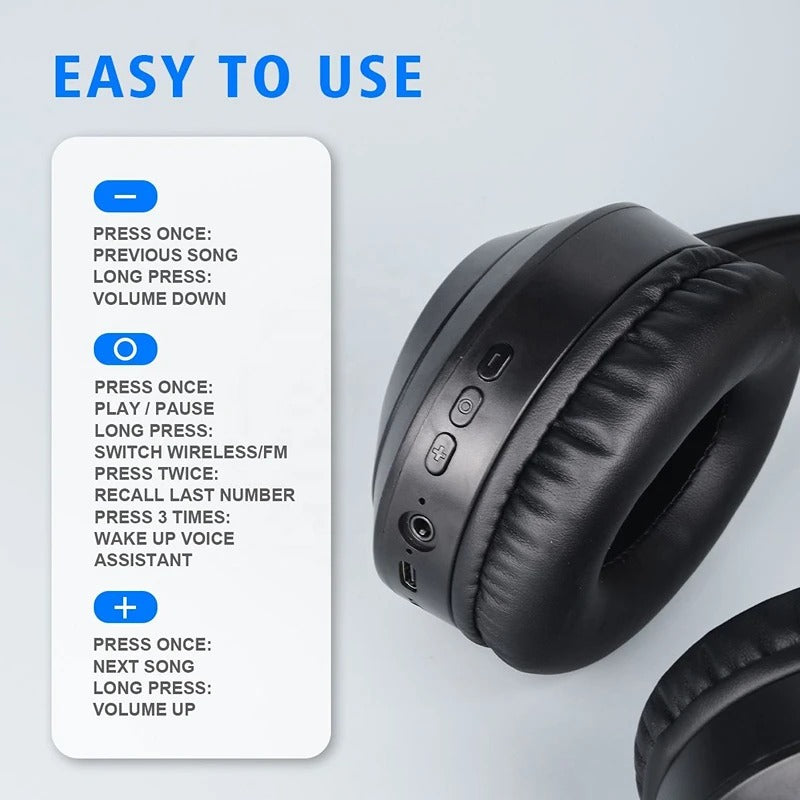 M5 Over-Ear HiFi Stereo Headphones – Wireless Bluetooth 5.3, Noise Reduction, TF Card & AUX Support
