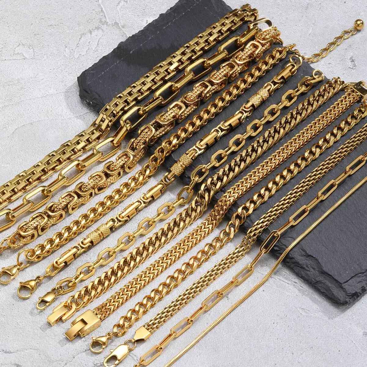 Gold Stainless Steel Chunky Chain Bracelet for Men – Hip Hop Rock Punk Wristband Jewelry