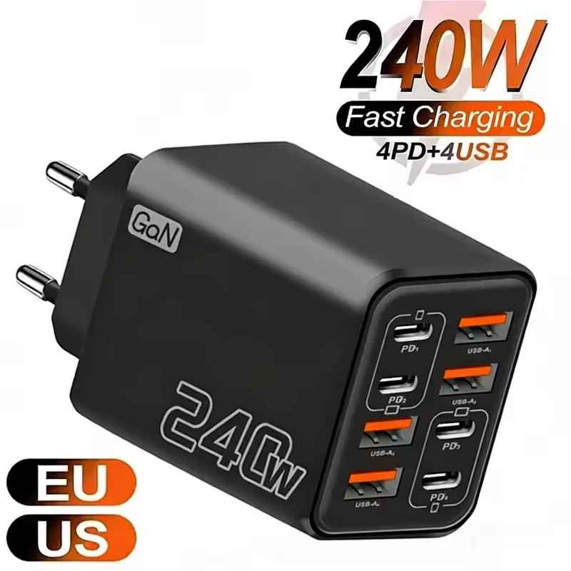 240W GaN USB-C Charger 8-in-1 Fast Charging Adapter | EU/US Plug