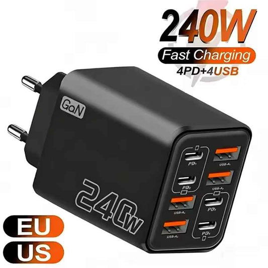 240W GaN USB-C Charger 8-in-1 Fast Charging Adapter | EU/US Plug