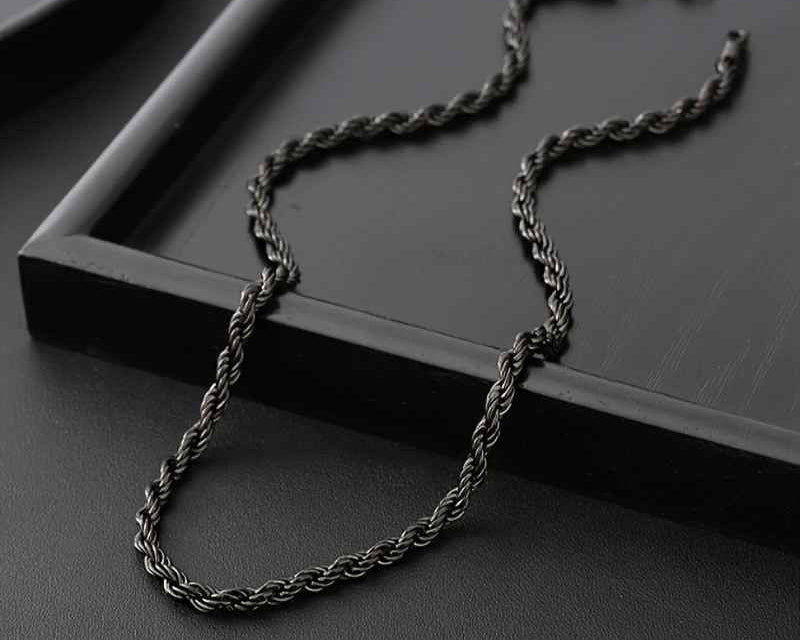 Black Stainless Steel Twisted Rope Necklace for Men – Classic Fashion Chain 45/50/60/70cm
