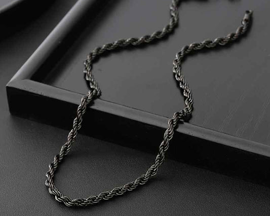 Black Stainless Steel Twisted Rope Necklace for Men – Classic Fashion Chain 45/50/60/70cm