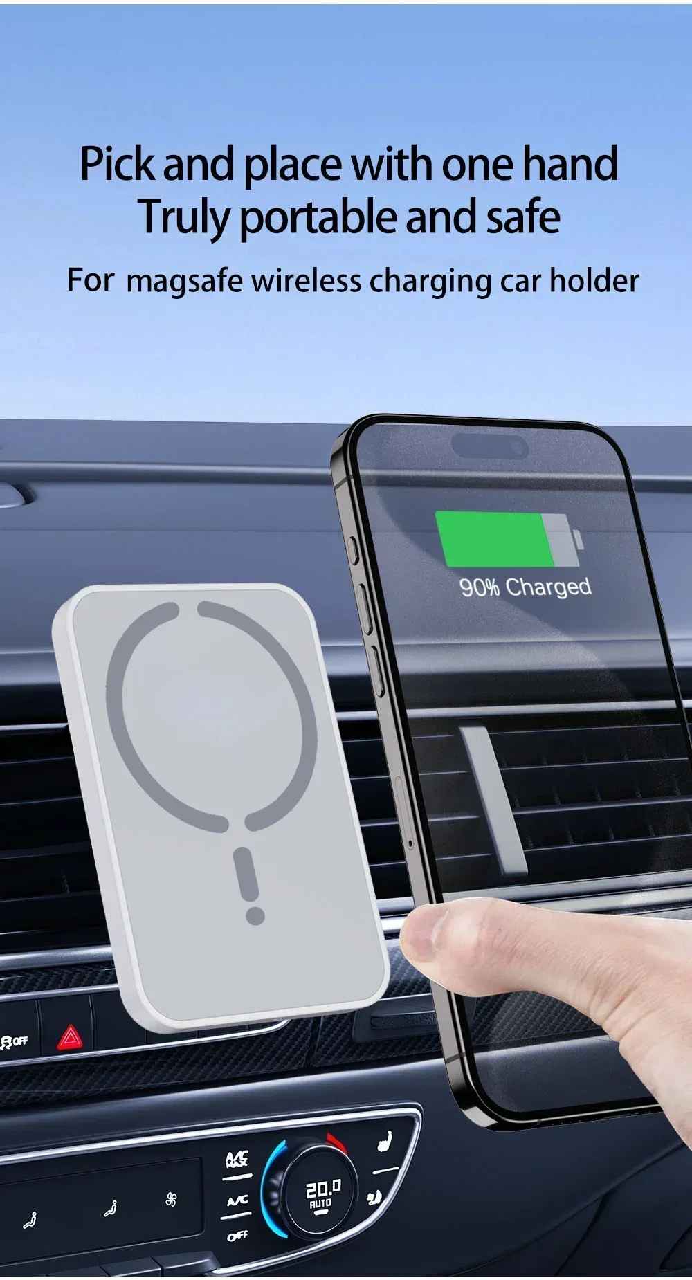 Magnetic Wireless Car Charger for MagSafe – 15W Fast Charging Air Vent Phone Holder & GPS Mount for iPhone 17/16/15/14/13/12 Pro Max