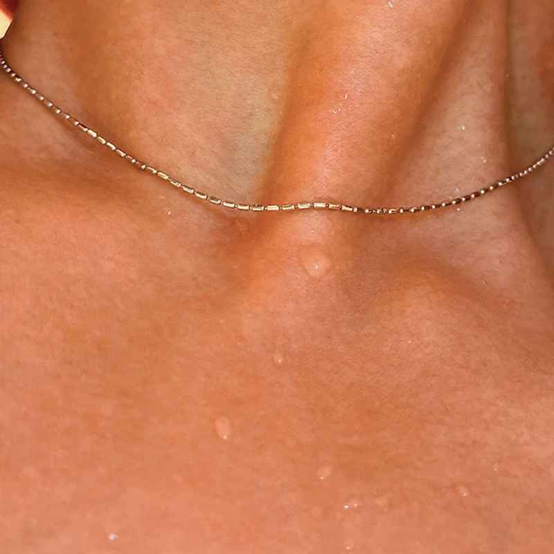 925 Sterling Silver Geometric Bead Choker Necklace – Delicate Collarbone Chain for Women