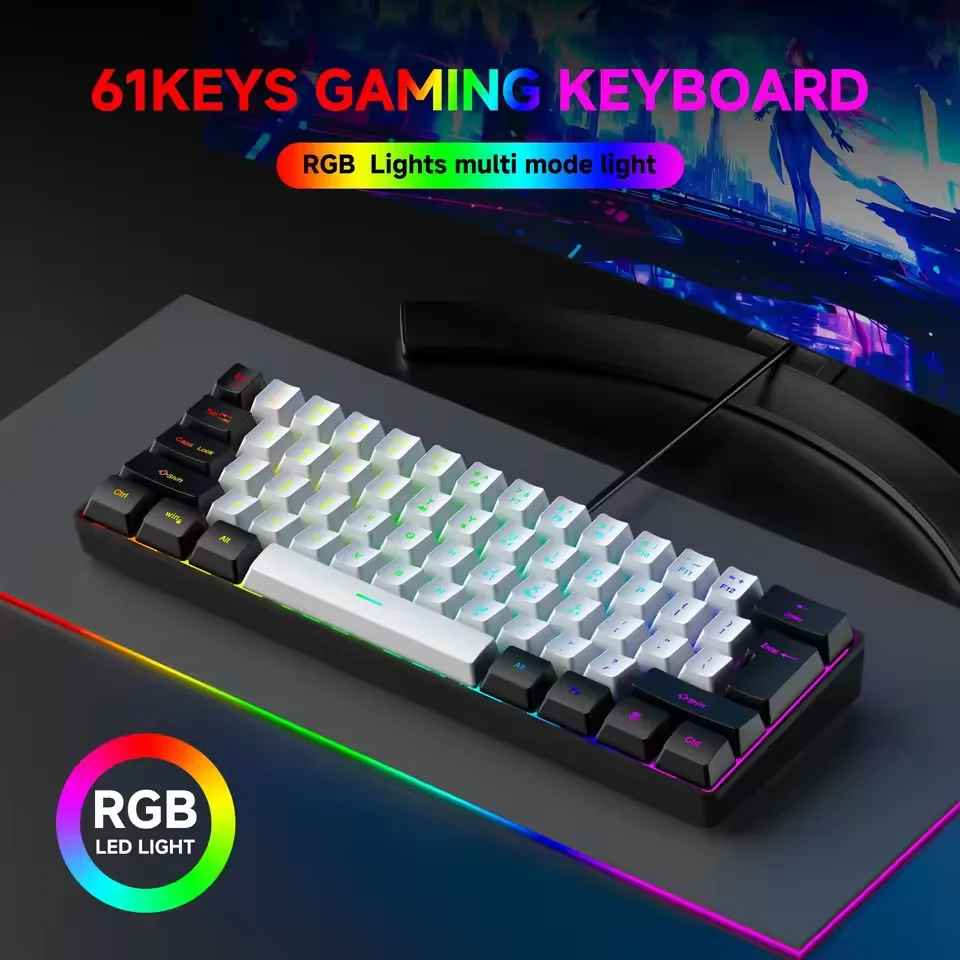 K61 Mini Mechanical Gaming Keyboard – 61 Keys, Phantom RGB Backlight, Wired USB-C (Red/Blue Switch)