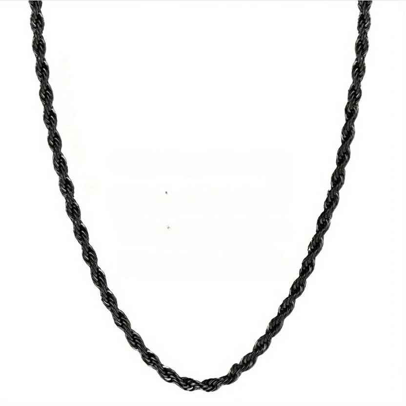 Black Stainless Steel Twisted Rope Necklace for Men – Classic Fashion Chain 45/50/60/70cm