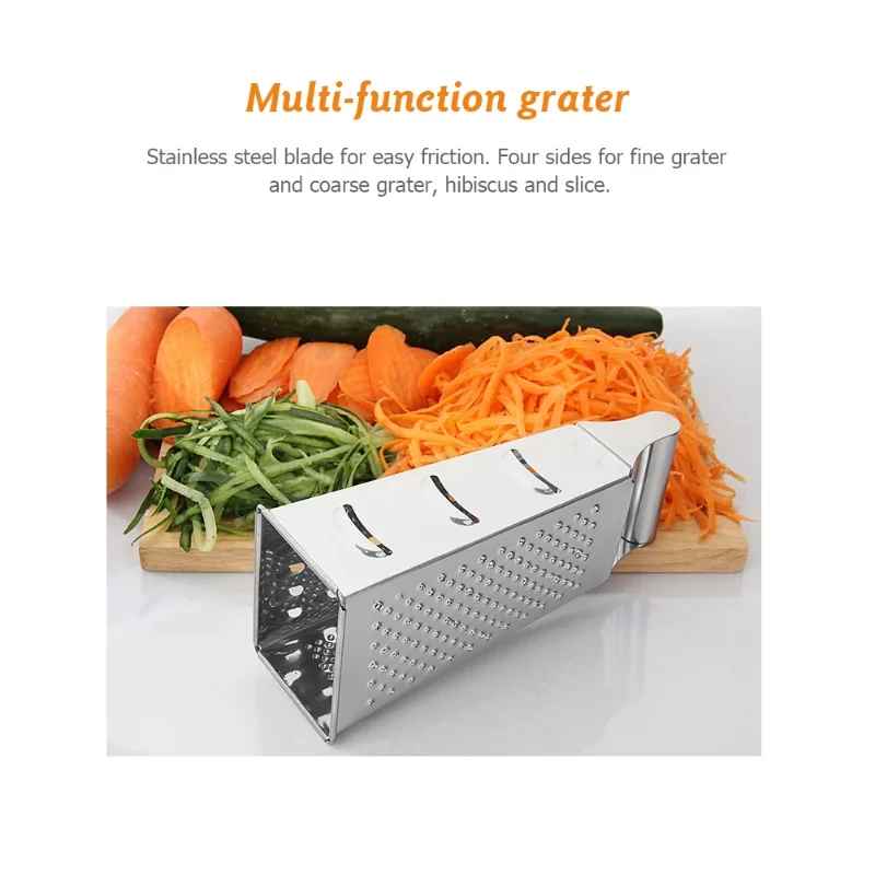 4-Sided Stainless Steel Box Grater with Container – Multipurpose Vegetable & Cheese Slicer