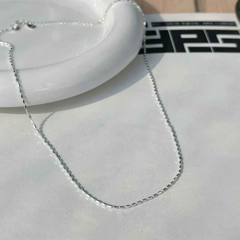 925 Sterling Silver Geometric Bead Choker Necklace – Delicate Collarbone Chain for Women