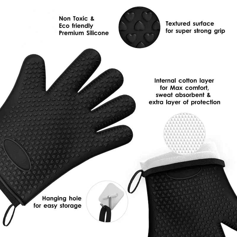 Heat Resistant Silicone Oven Mitts – Non-Slip BBQ, Baking & Cooking Gloves