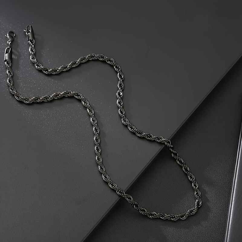 Black Stainless Steel Twisted Rope Necklace for Men – Classic Fashion Chain 45/50/60/70cm