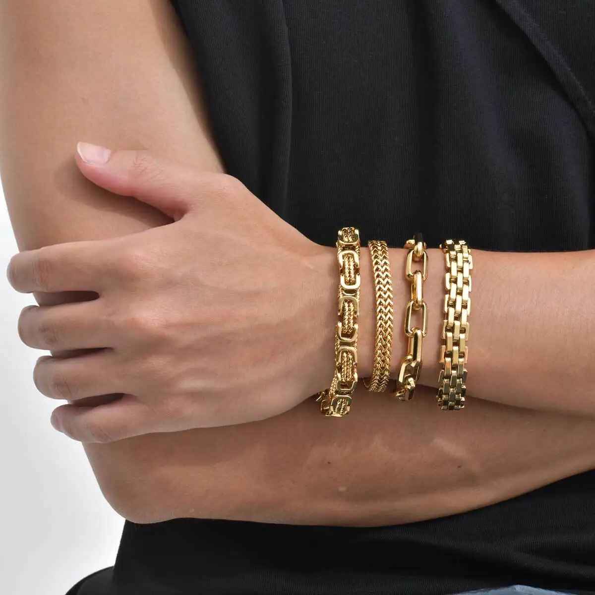 Gold Stainless Steel Chunky Chain Bracelet for Men – Hip Hop Rock Punk Wristband Jewelry