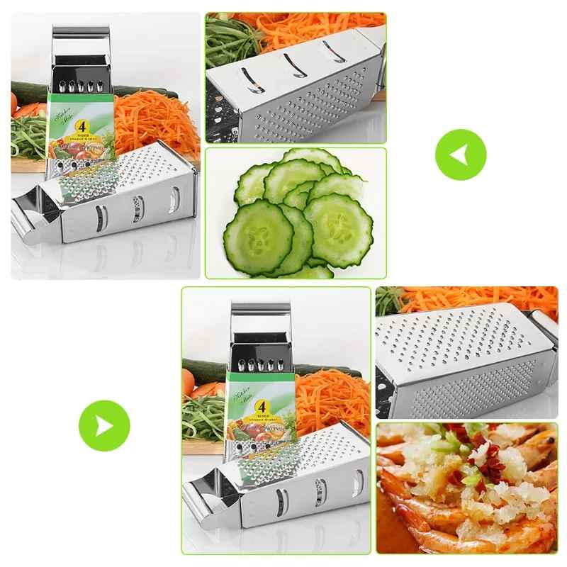 4-Sided Stainless Steel Box Grater with Container – Multipurpose Vegetable & Cheese Slicer