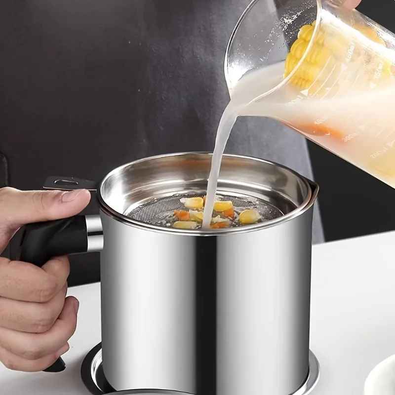 304 Stainless Steel Oil Filter Cup – Kitchen Grease Separator with Fine Mesh Strainer