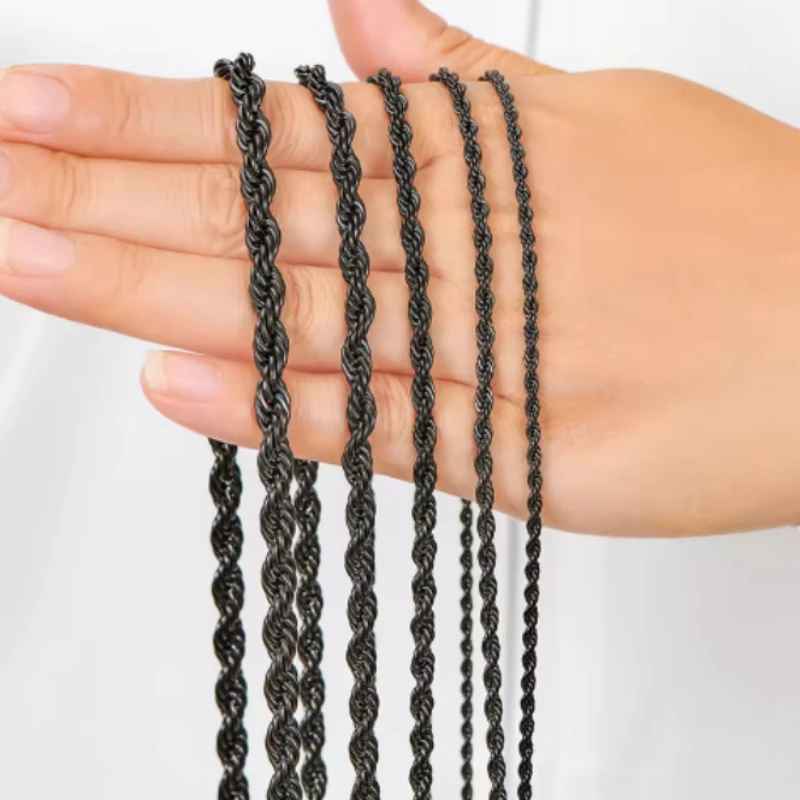 Black Stainless Steel Twisted Rope Necklace for Men – Classic Fashion Chain 45/50/60/70cm