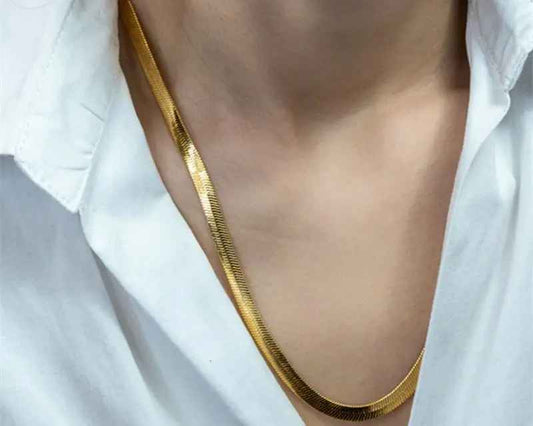 925 Sterling Silver 18K Gold Plated 4MM Flat Chain Necklace for Women – Luxury Choker Jewelry