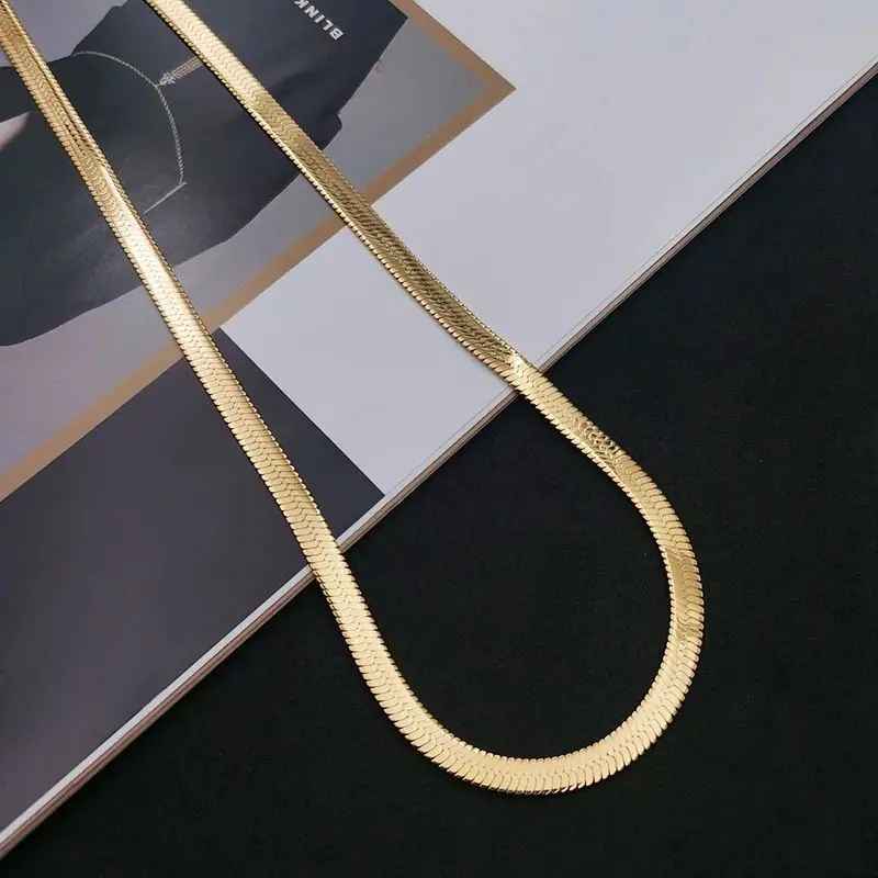 925 Sterling Silver 18K Gold Plated 4MM Flat Chain Necklace for Women – Luxury Choker Jewelry