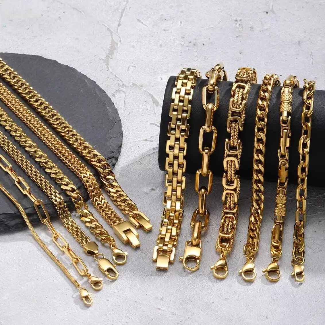 Gold Stainless Steel Chunky Chain Bracelet for Men – Hip Hop Rock Punk Wristband Jewelry