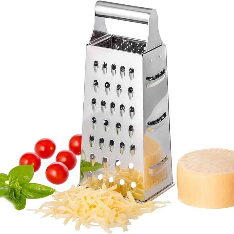 4-Sided Stainless Steel Box Grater with Container – Multipurpose Vegetable & Cheese Slicer