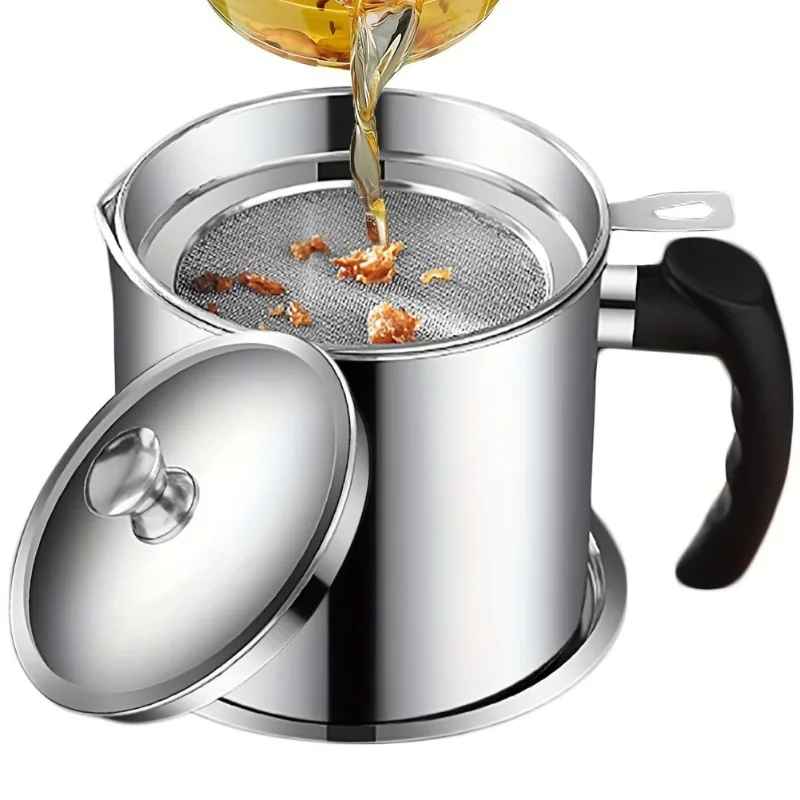 304 Stainless Steel Oil Filter Cup – Kitchen Grease Separator with Fine Mesh Strainer