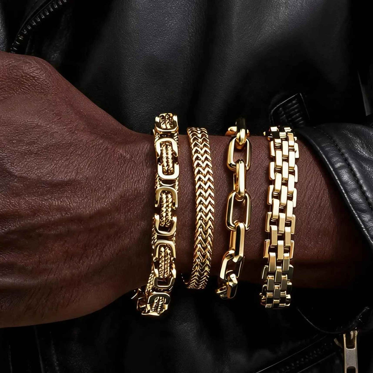 Gold Stainless Steel Chunky Chain Bracelet for Men – Hip Hop Rock Punk Wristband Jewelry