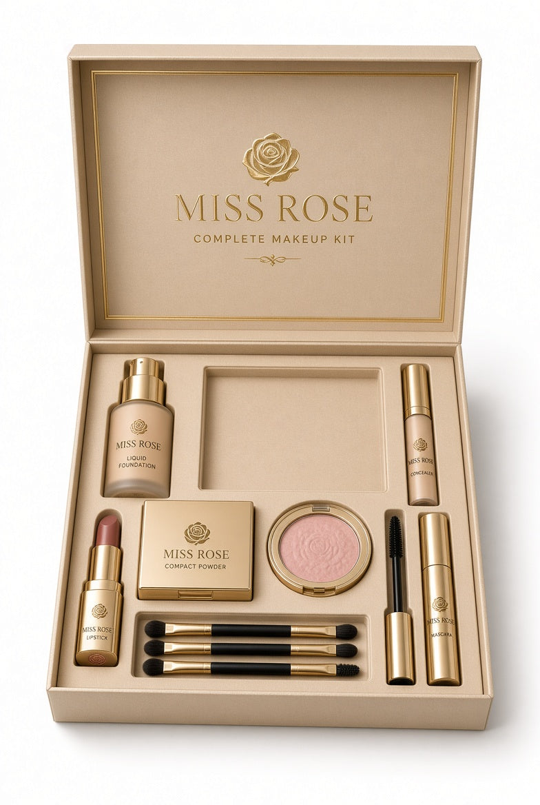 Miss Rose Complete Makeup Kit – Foundation, Concealer, Powder, Blush, Lipstick & Brushes